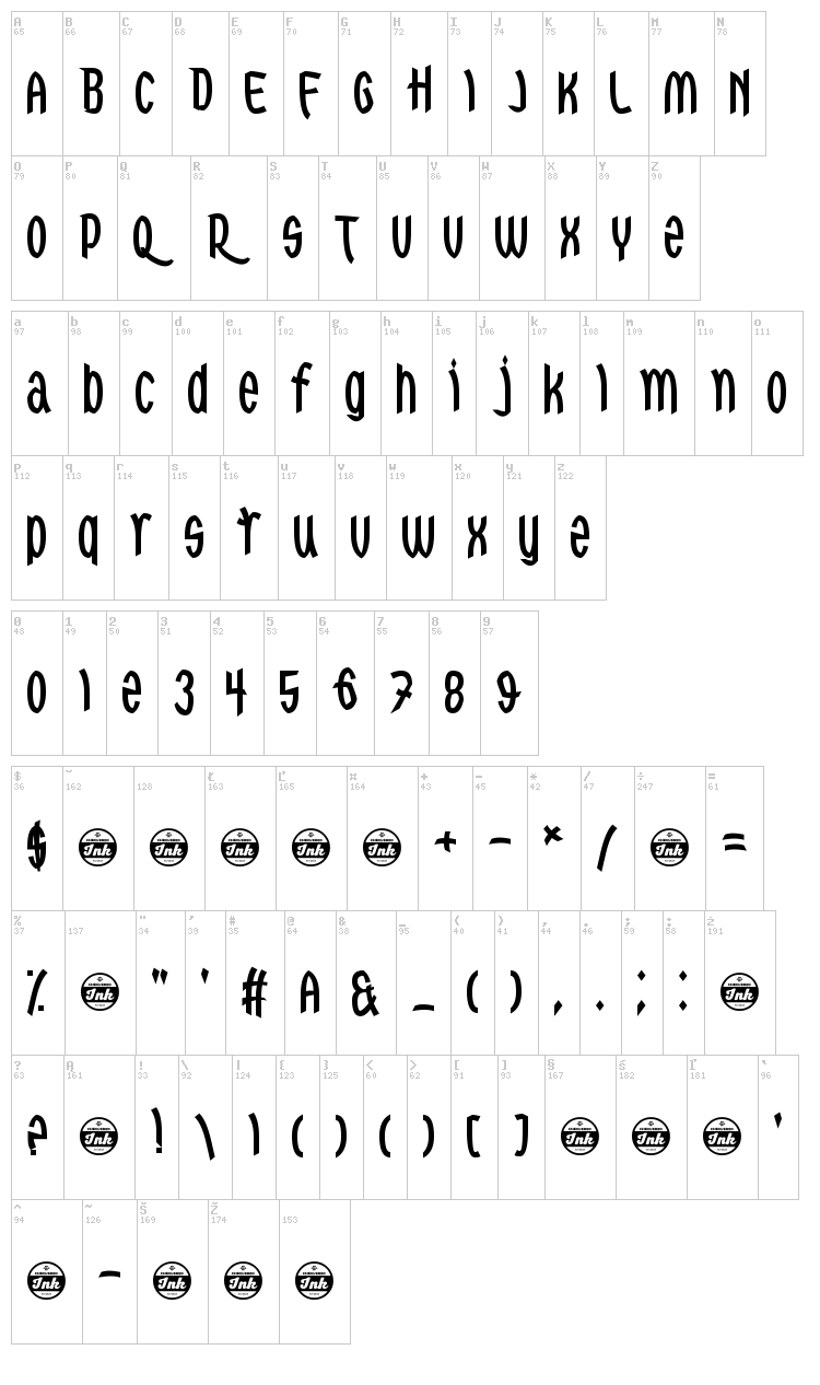 Red Dragons font map